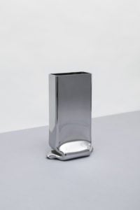 Pressure Vase Rectangular in mirror-polished metal with a base crushed and deformed under extreme pressure by TIM TEVEN