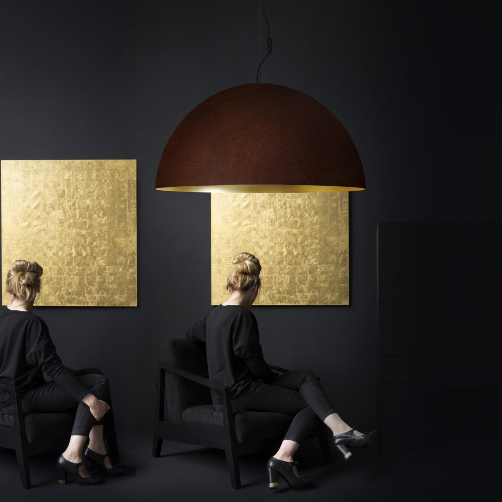 The Queen Ceiling Lamp in Gold-leaf and Rust Steel — 2