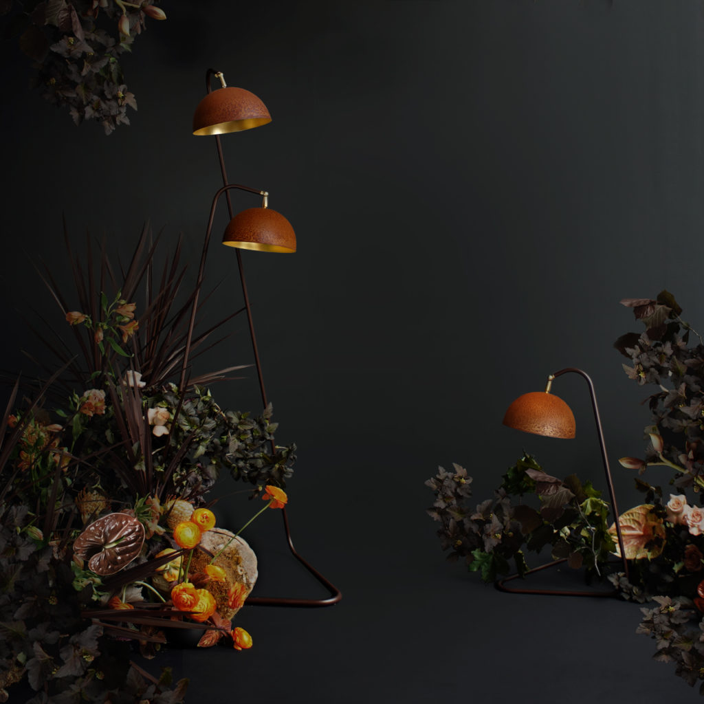 The Queen Double Floor Lamp in Gold-leaf and Rust Steel — 2