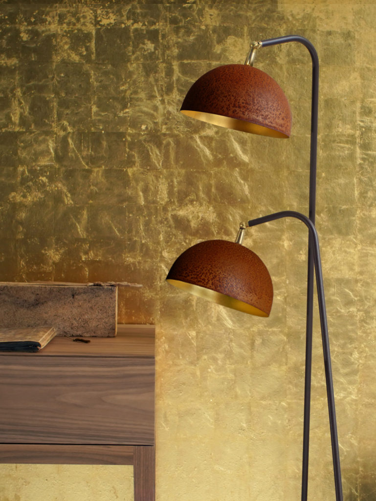 The Queen Double Floor Lamp in Gold-leaf and Rust Steel — 5