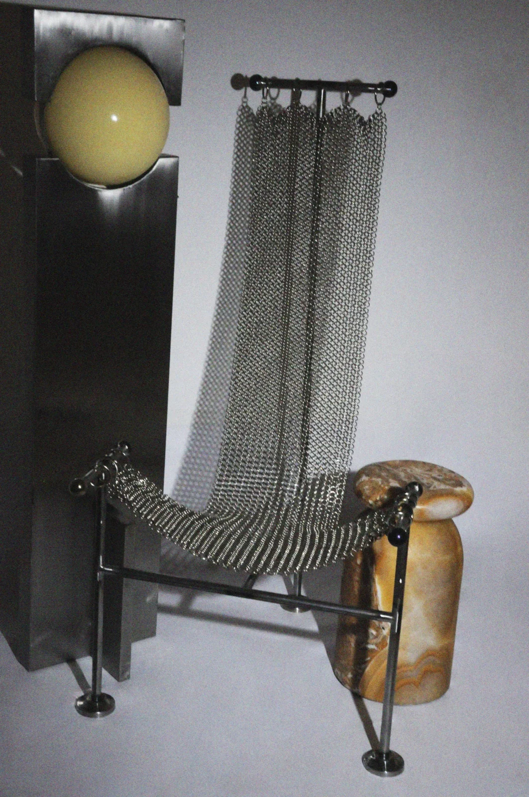 Chainmail Sculptural Chair, Nickel Plated Steel Finish, Hand Linked Mesh — 3