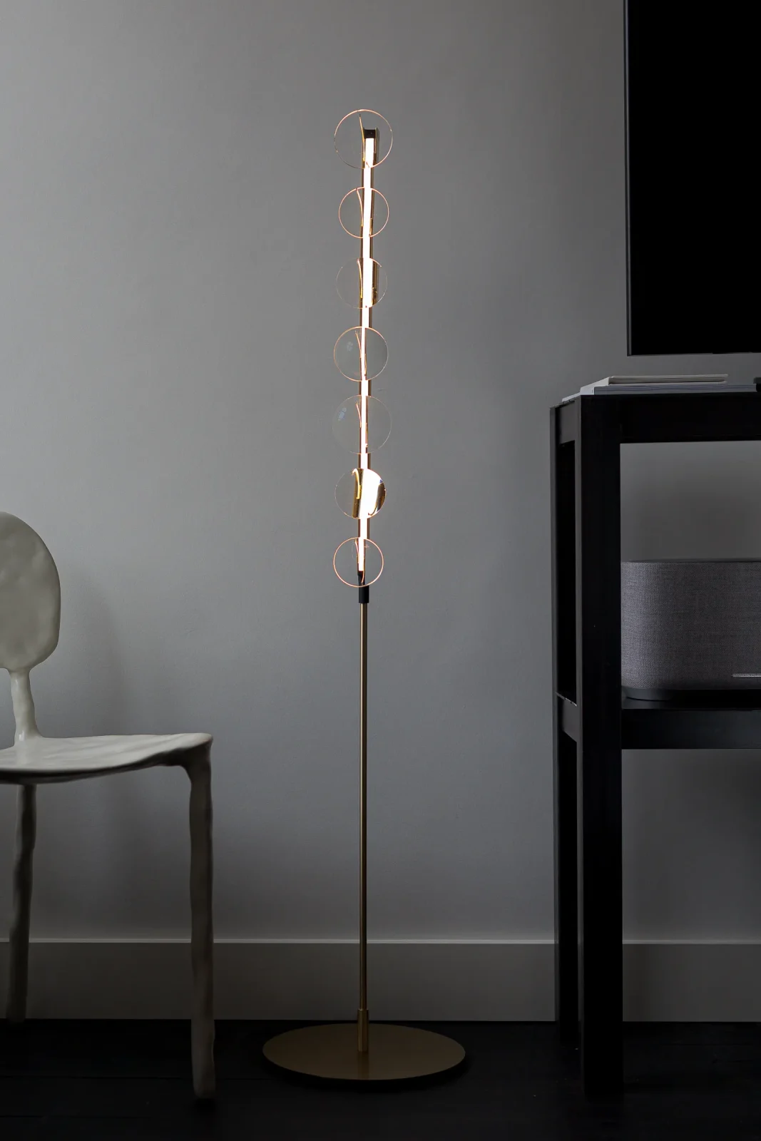Lens Luminaire 7 Lens Floor Lamp in Steel and Brass — 2