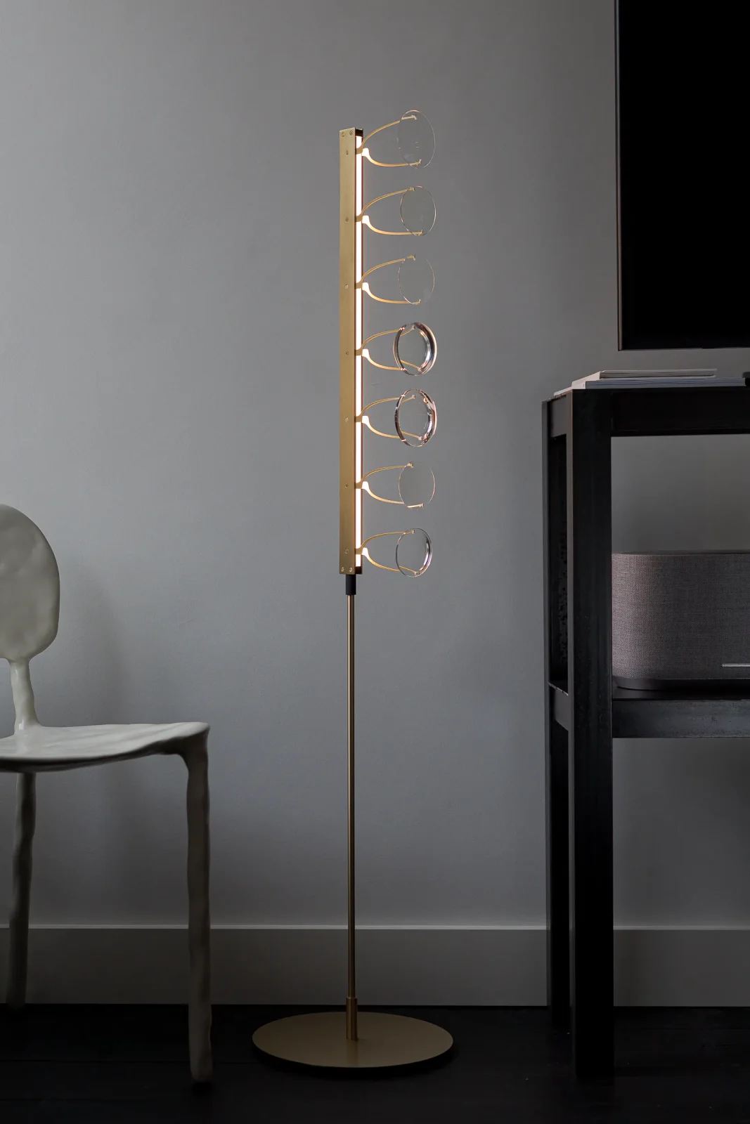 Lens Luminaire 7 Lens Floor Lamp in Steel and Brass — 3