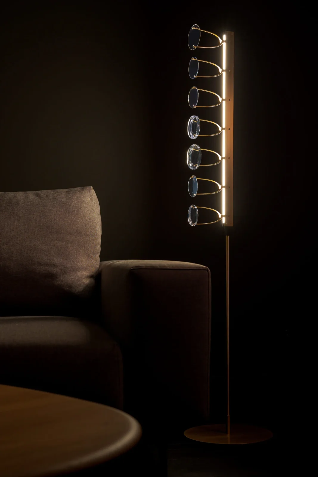 Lens Luminaire 7 Lens Floor Lamp in Steel and Brass — 4