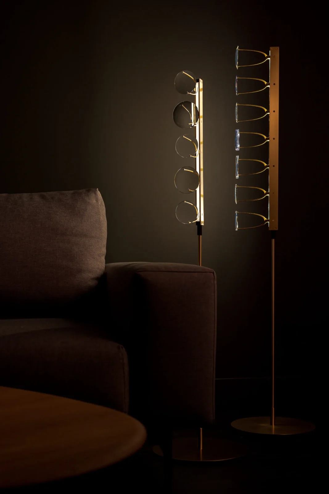 Lens Luminaire 7 Lens Floor Lamp in Steel and Brass — 5