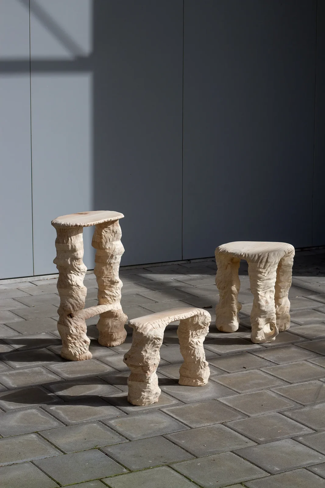 2 Legs Stool, Carved Wooden Bar Stool — 5