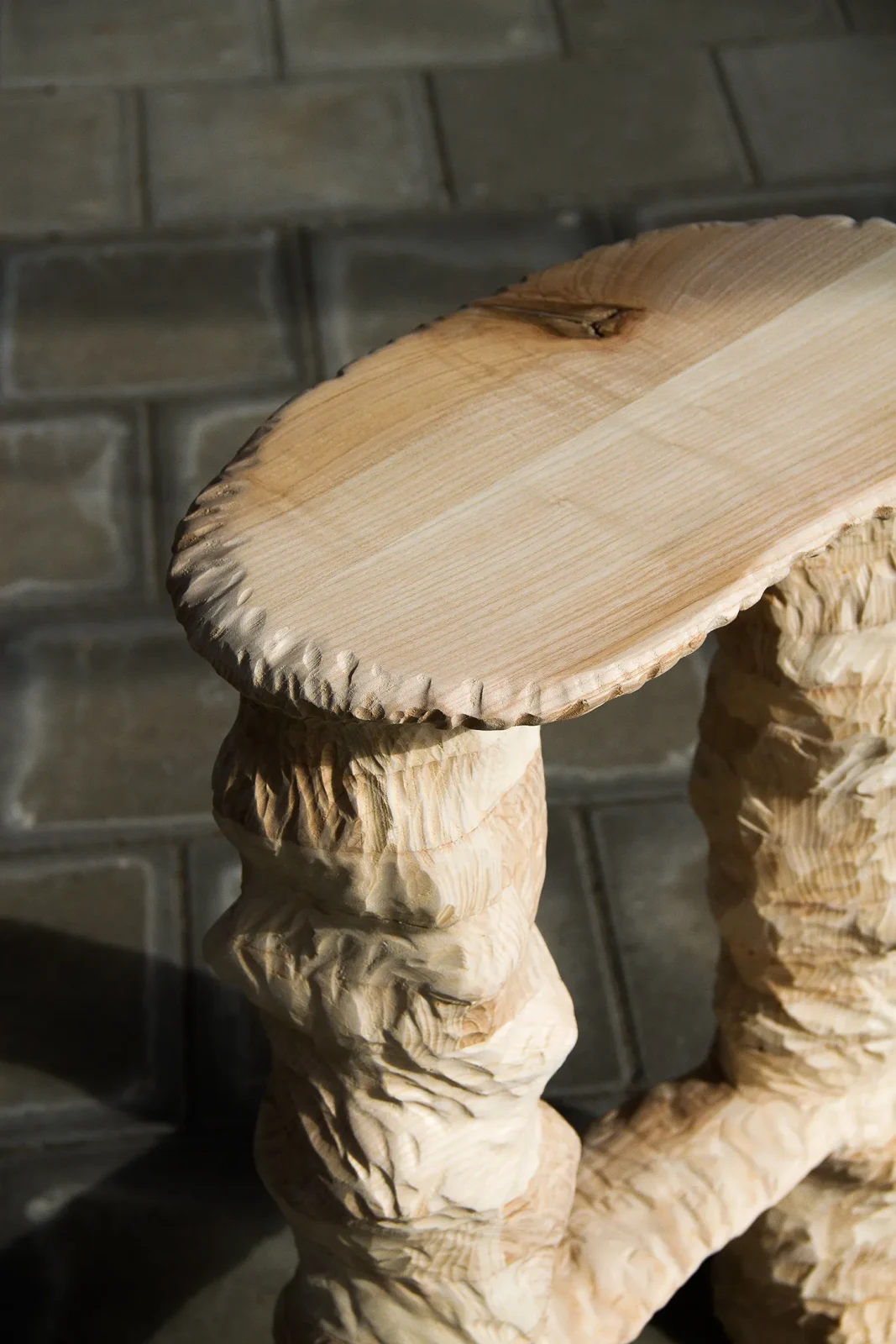 2 Legs Stool, Carved Wooden Bar Stool — 2