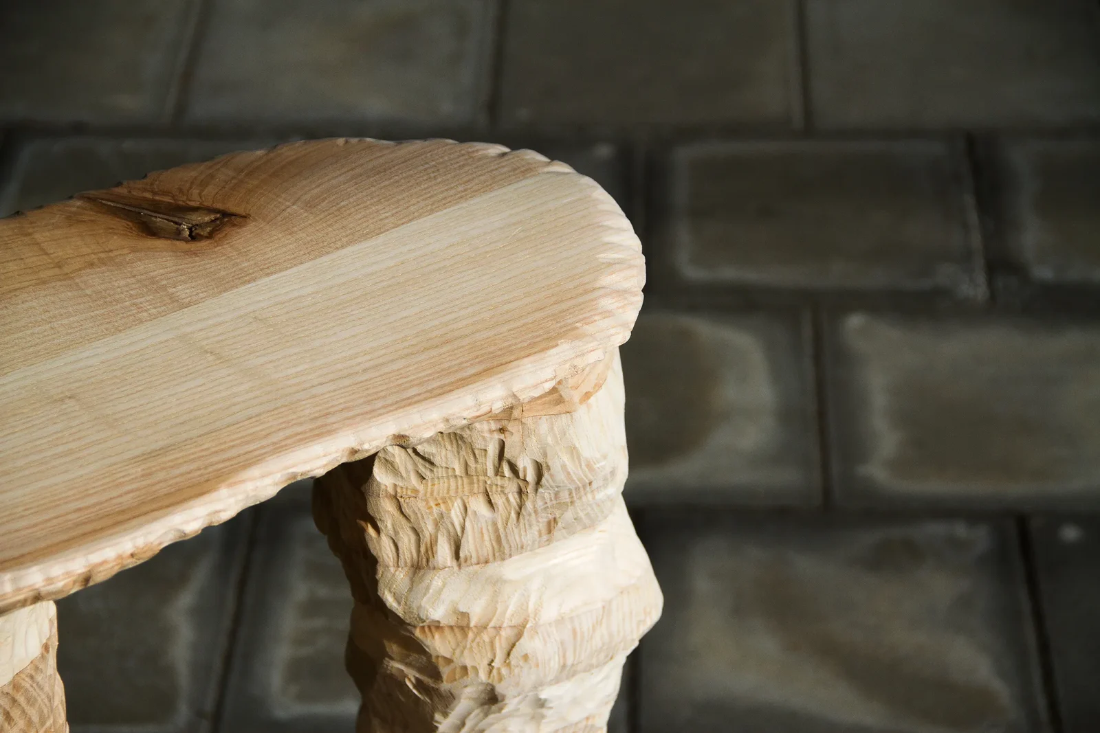 2 Legs Stool, Carved Wooden Bar Stool — 3