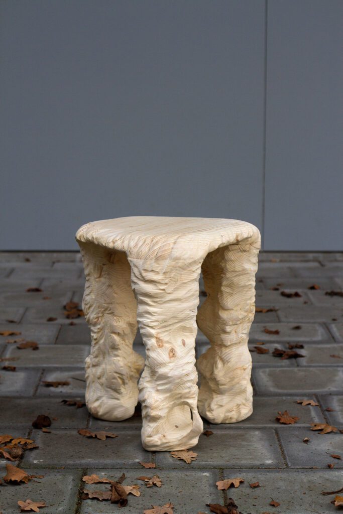 3 Legs Stool, Carved Wooden Stool by Tellurico Design Studio | ADORNO