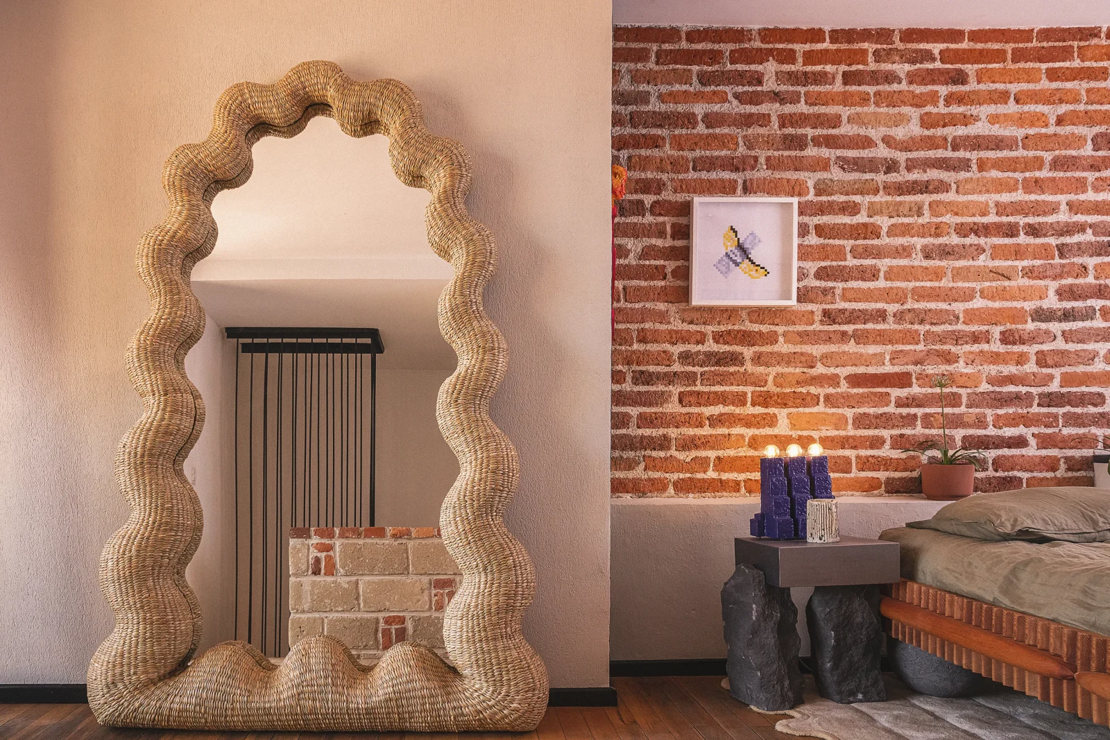 La Celebracion handwoven natural fibre mirror by Joyful Objects Yes