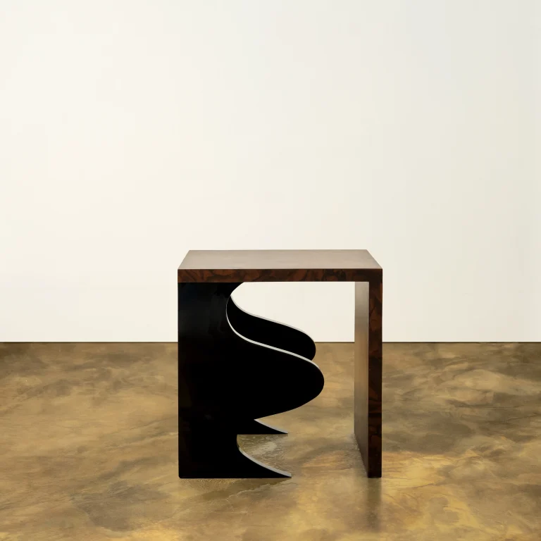 Harlequin Side Table, Walnut Burl Veneer, Gloss Lacquered Wood — 2