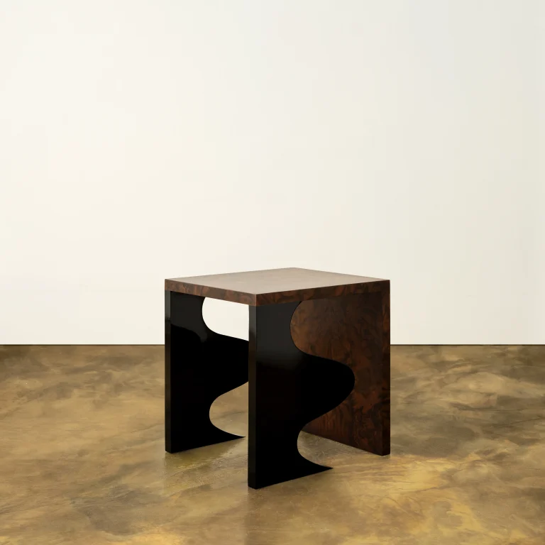 Harlequin Side Table, Walnut Burl Veneer, Gloss Lacquered Wood — 3