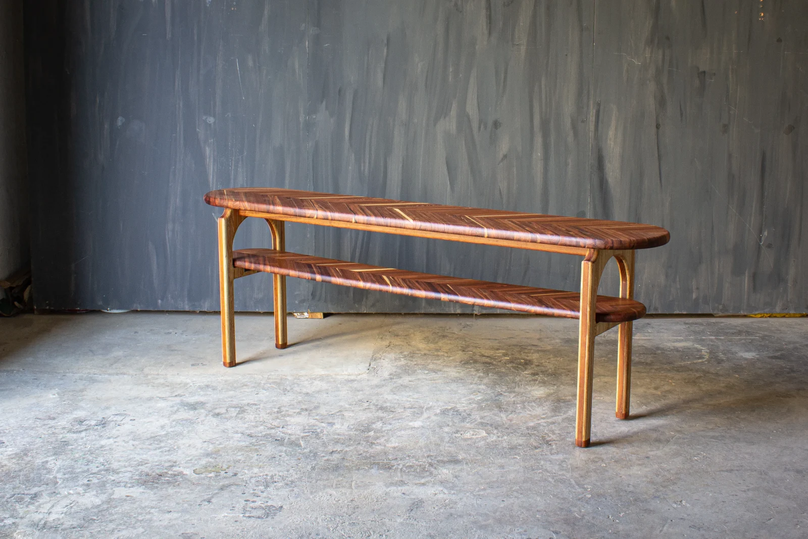Tzalam and Roble Scrap Wood Console Table — 2