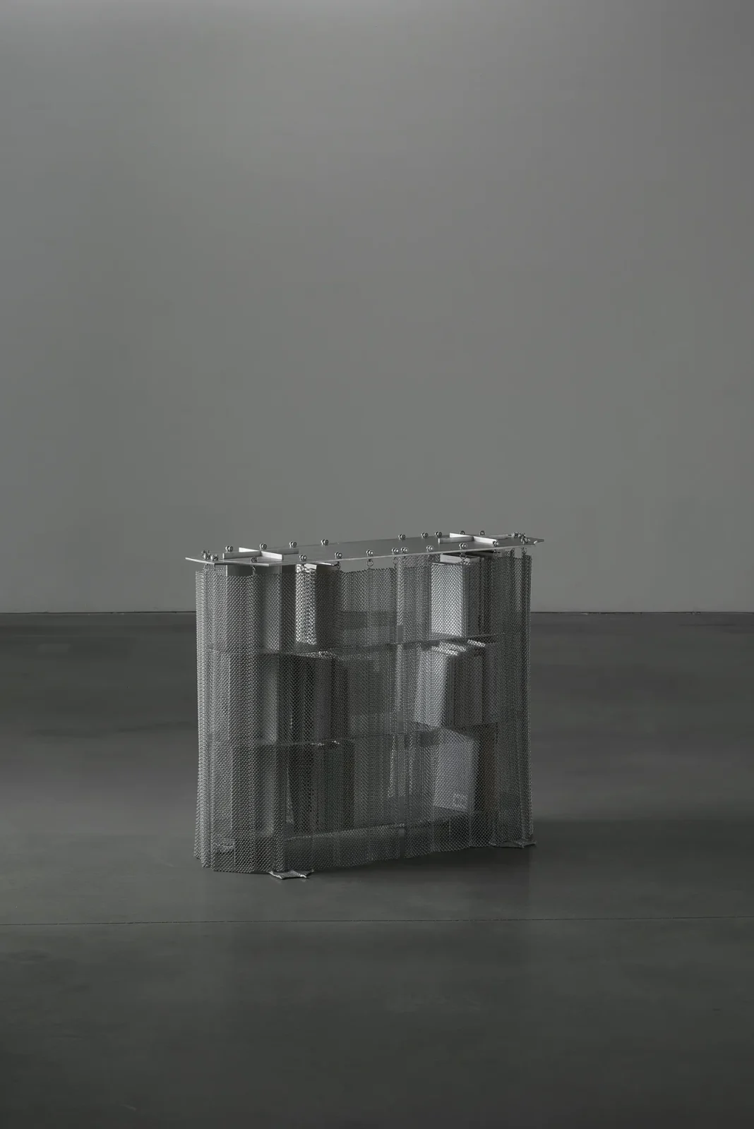 T SW small book shelf in brushed aluminium and limed oak by Mantas Lesauskas