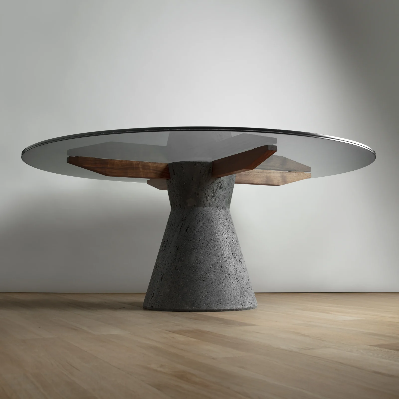 Sculptural Dining Table Made Of Lava Stone And Glass Top