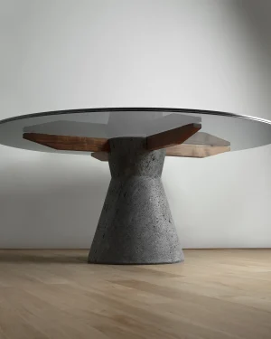 Stricta - Sculptural Dining Table Made Of Lava Stone And Glass Top