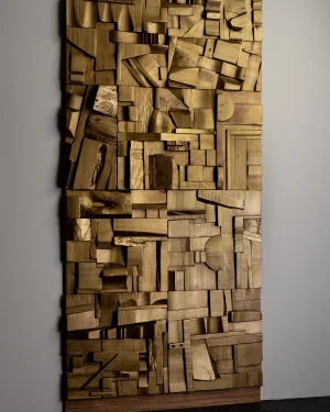 Antique Gold Wood Collage Panel – Randomly Composed