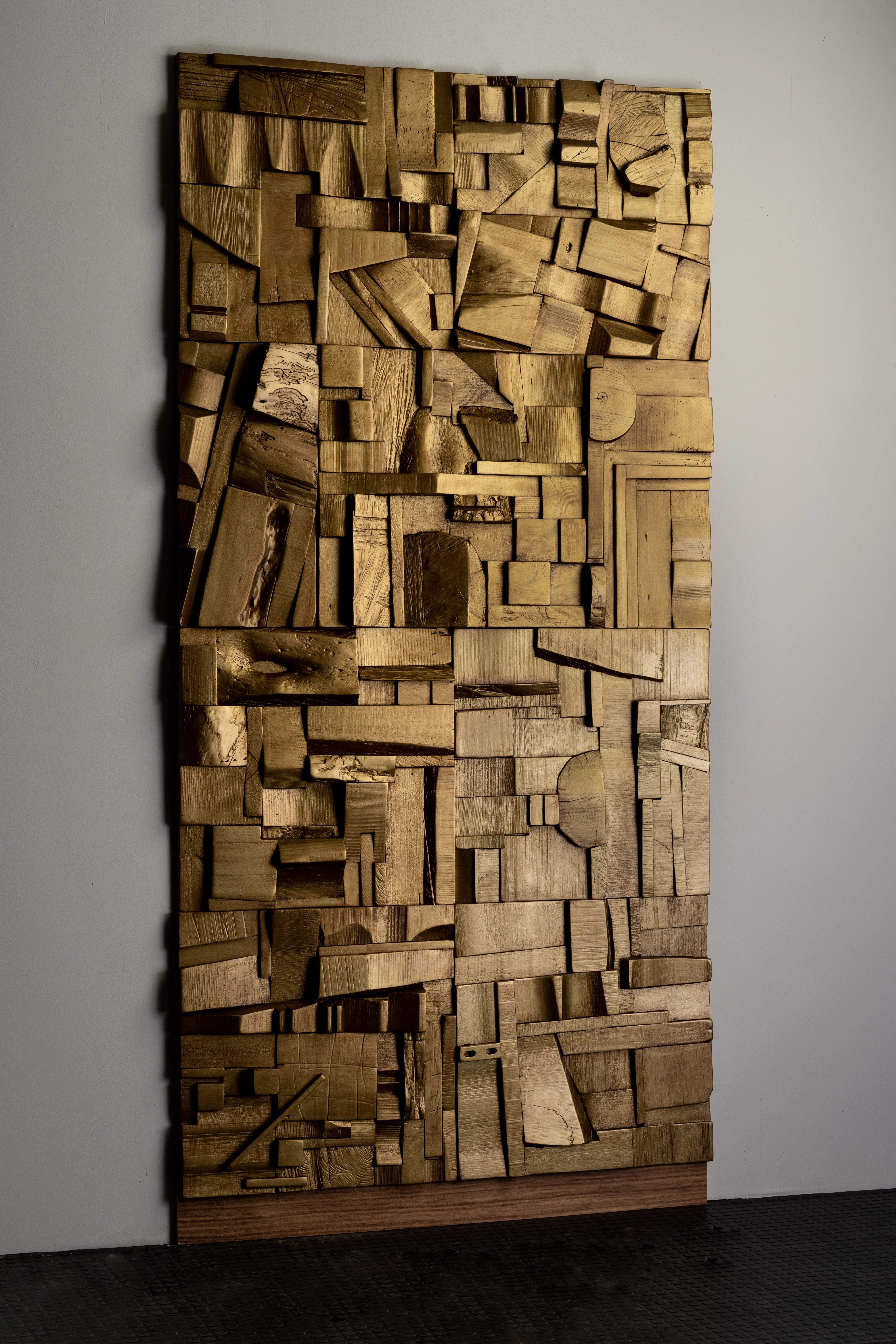 Randomly Composed Collage Tile: Hardwood Wall Decor by Peter Glassford