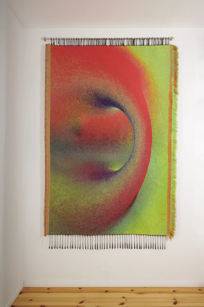 Heat 1 jacquard woven tapestry by Lucas Gutierrez, full view