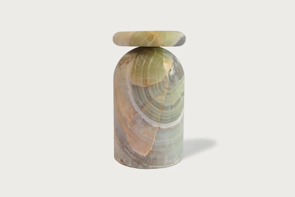 Cult stool sculptural side table in green onyx by Panorammma Atelier