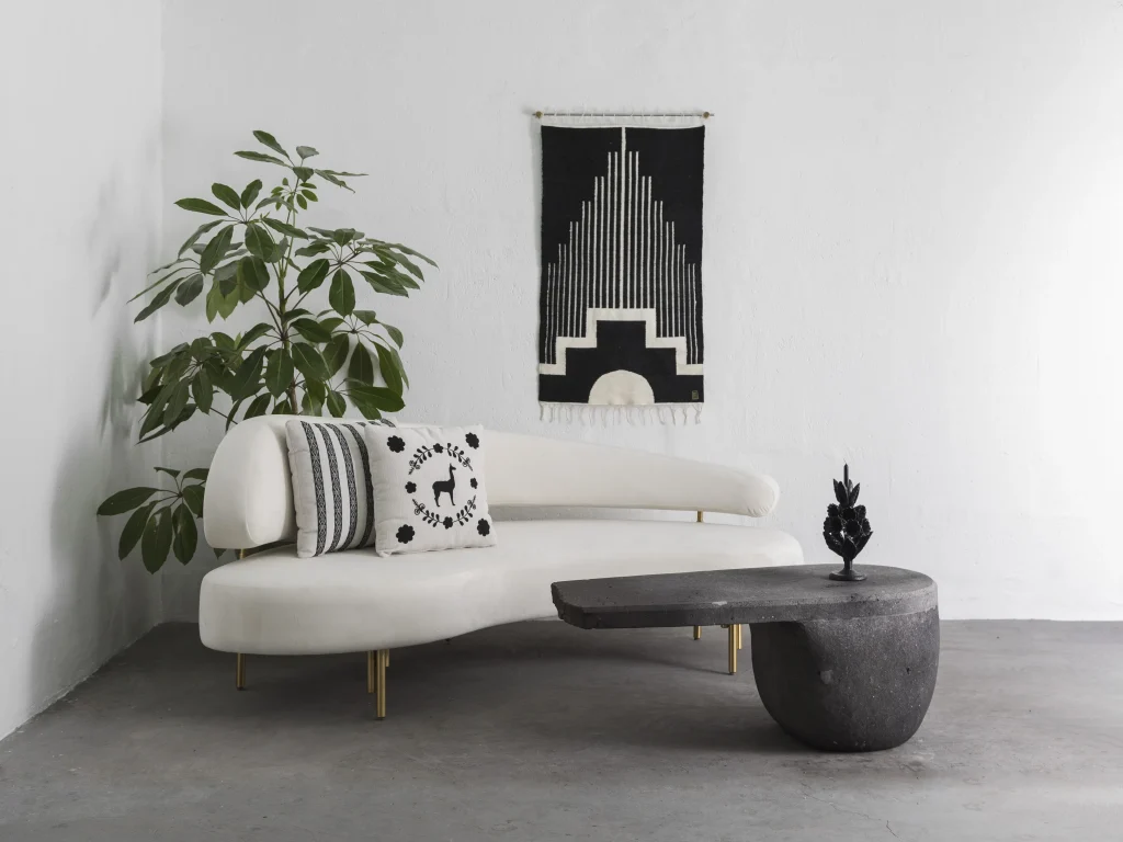 Centro Sheep Wool Handwoven Tapestry, Aged Bronze Wall Mount, Black & Ivory — 3