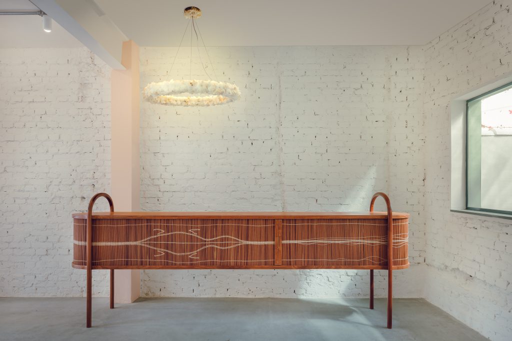 Abrigo Credenza - Handwoven Wood Cylinders/ Cotton Threads — 6