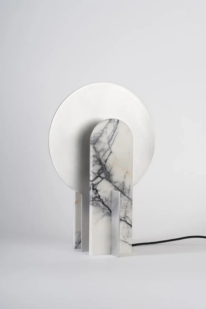 Aurora Large Table Lamp in Marble and Aluminum — 2