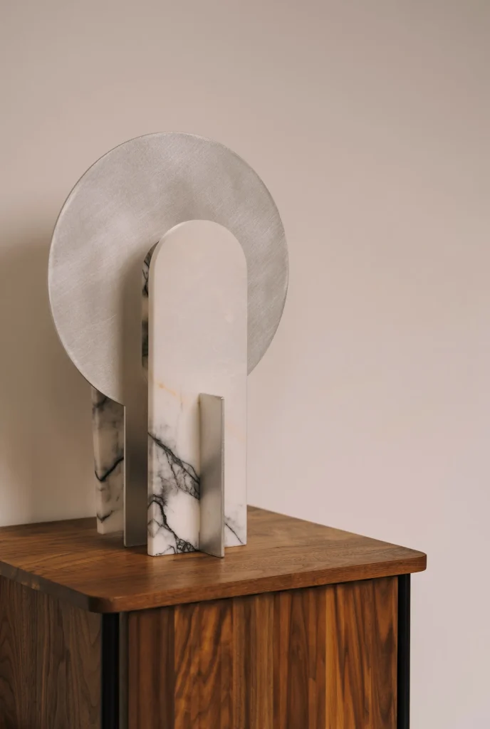 Aurora Large Table Lamp in Marble and Aluminum — 5