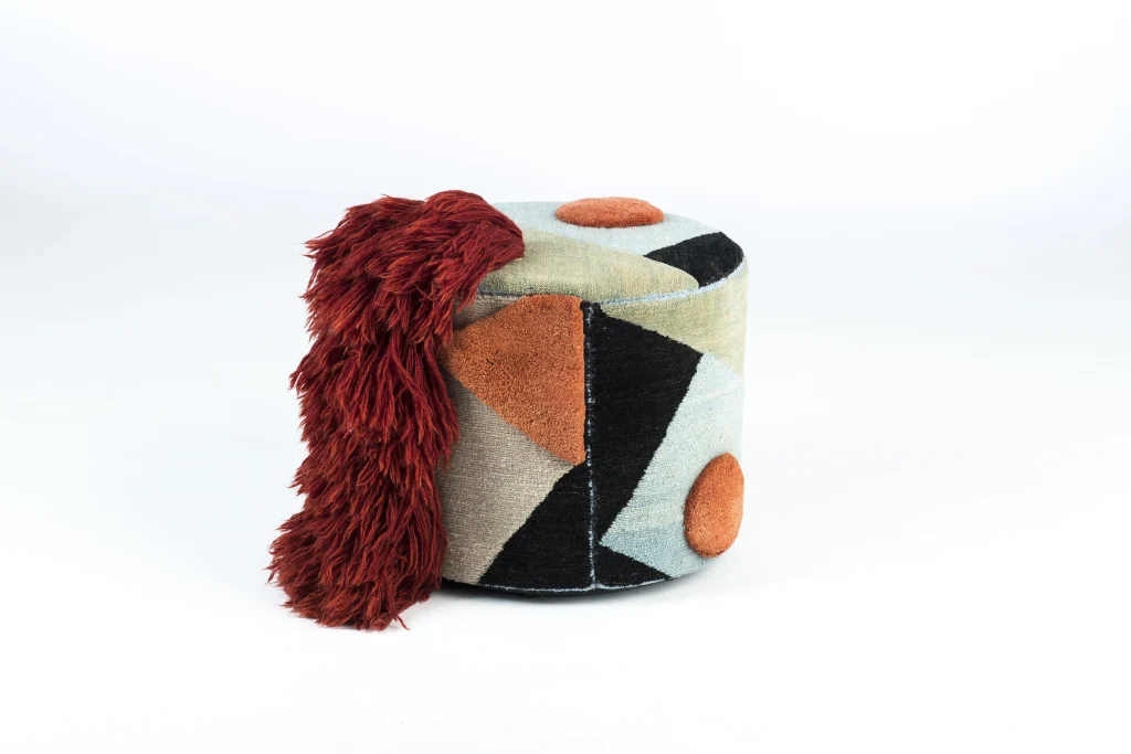Massimiliano - Colorful Fringed Wool Pouf — 8