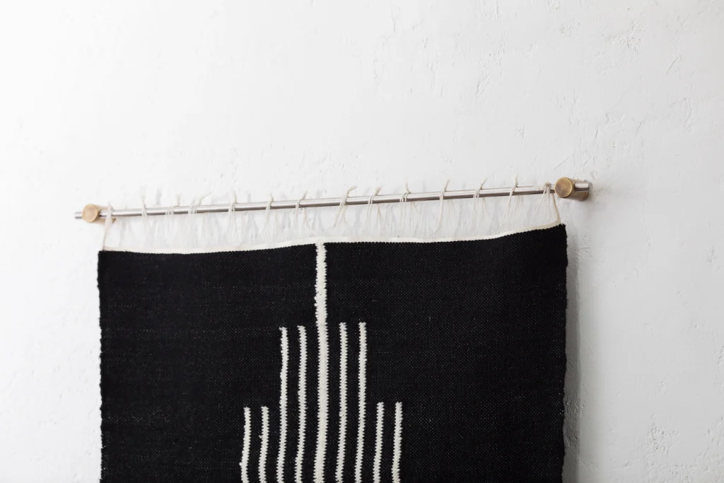 Centro Sheep Wool Handwoven Tapestry, Aged Bronze Wall Mount, Black & Ivory — 5