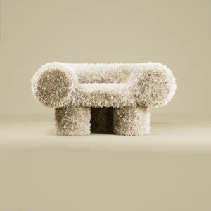 Mineral Yeti armchair in long-haired faux fur by Vincent Mazenauer
