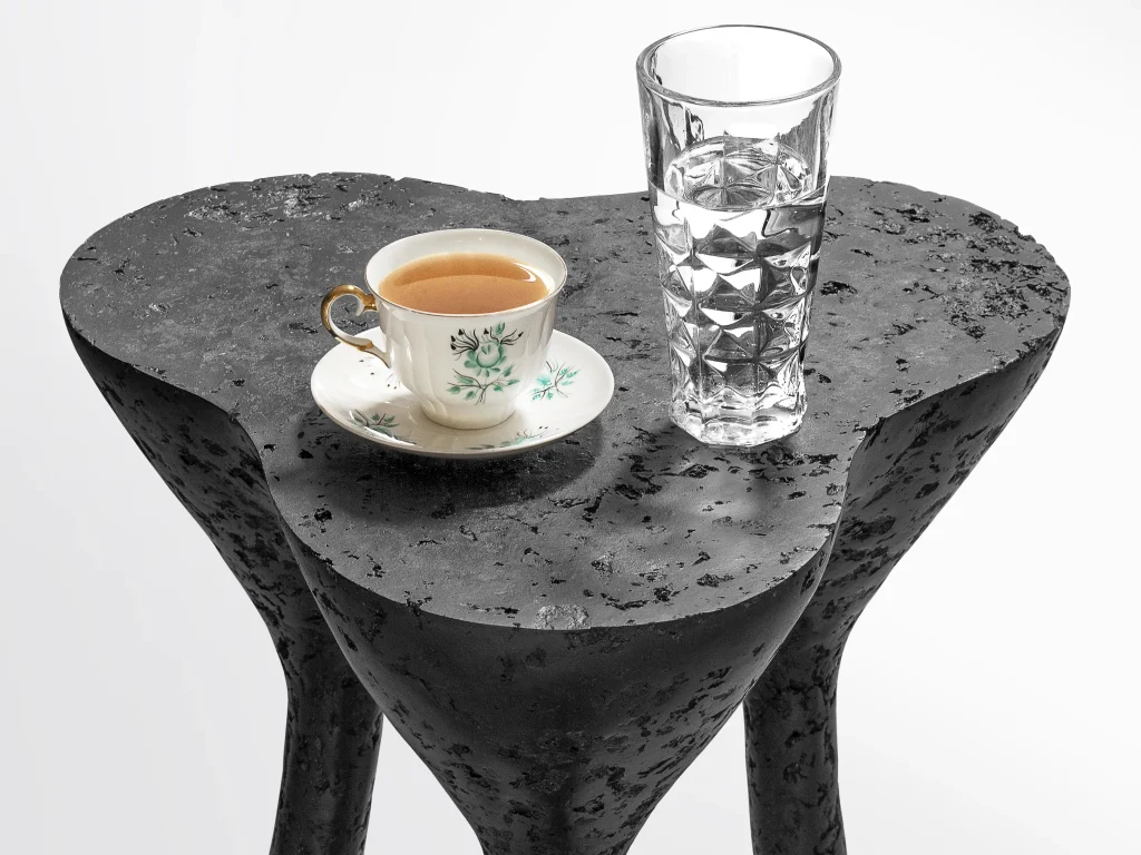 Solid Black Stone High Side Table - Tripod Series In Cast Stone By Donatas Zukauskas — 2