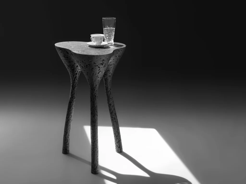 Solid Black Stone High Side Table - Tripod Series In Cast Stone By Donatas Zukauskas — 3