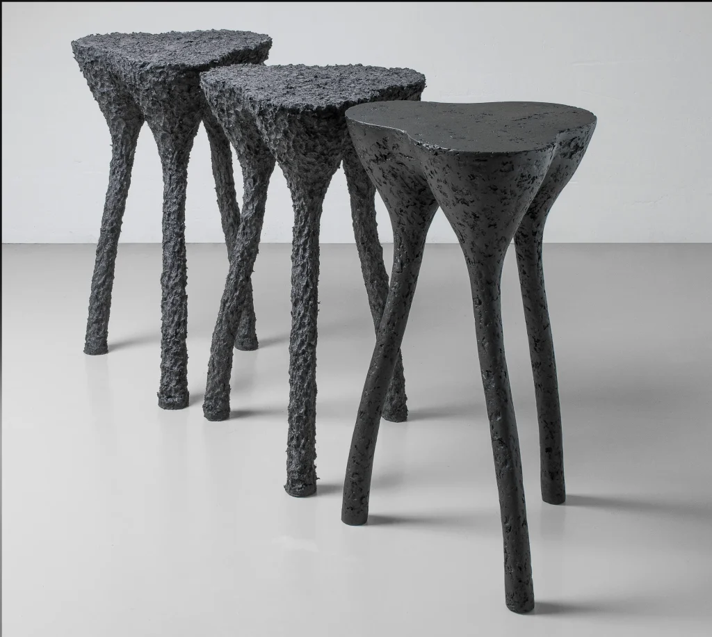 Solid Black Stone High Side Table - Tripod Series In Cast Stone By Donatas Zukauskas — 5
