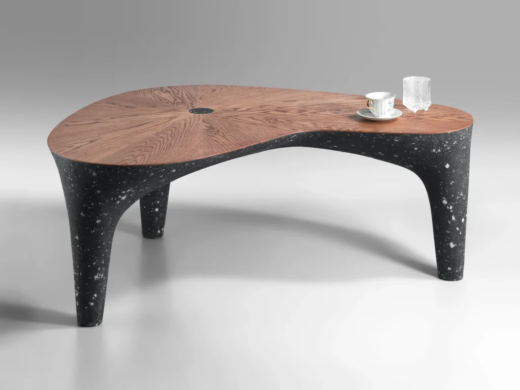 Solid Black Stone & Oak Bench - Ma Series In Cast Stone By Donatas Zukauskas — 2