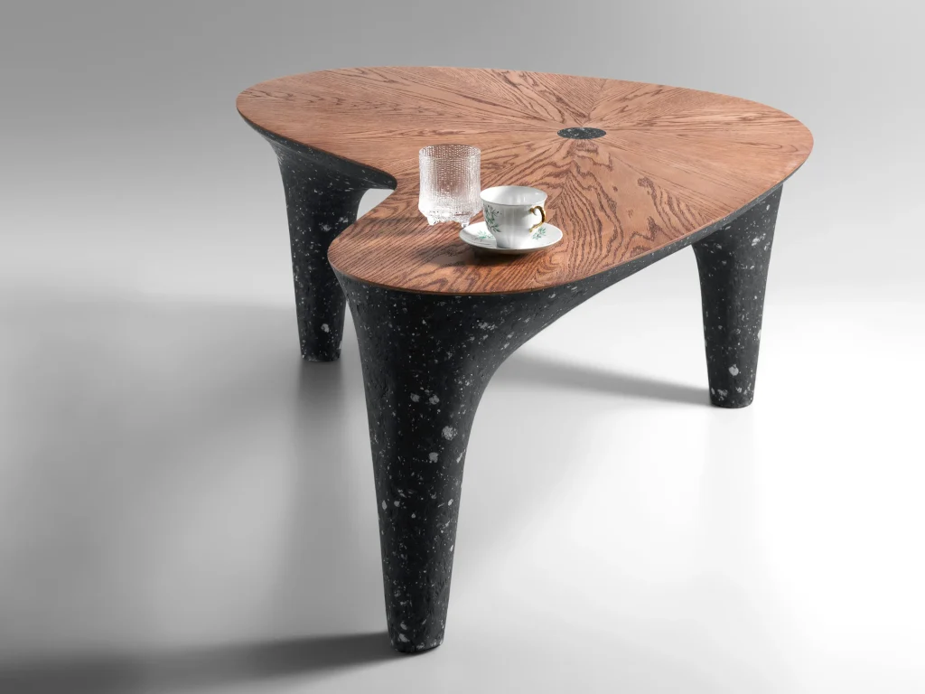 Solid Black Stone & Oak Bench - Ma Series In Cast Stone By Donatas Zukauskas — 3