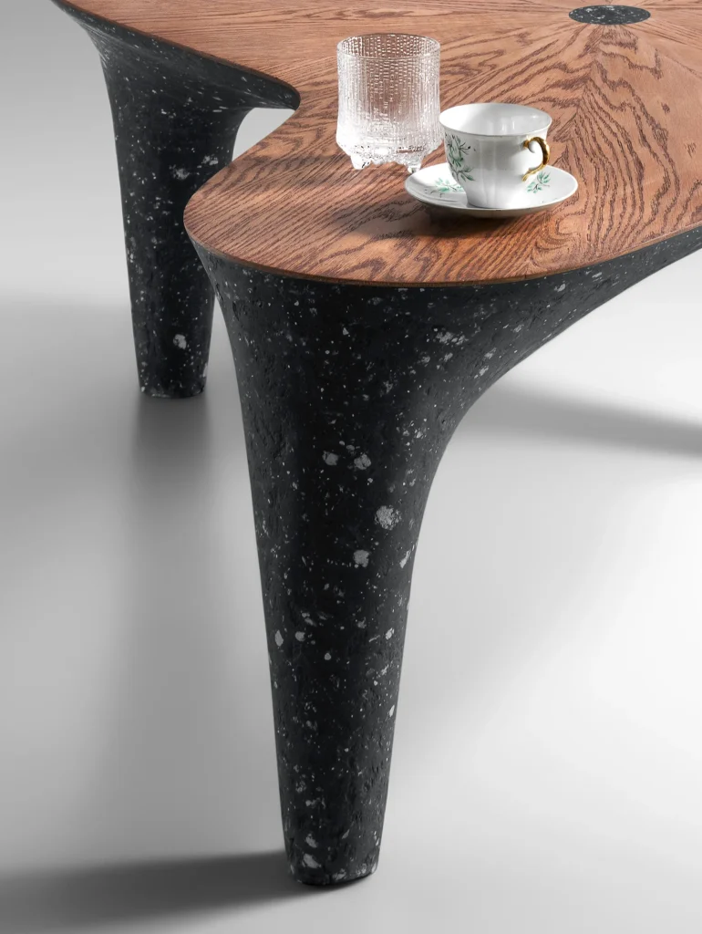 Solid Black Stone & Oak Bench - Ma Series In Cast Stone By Donatas Zukauskas — 4