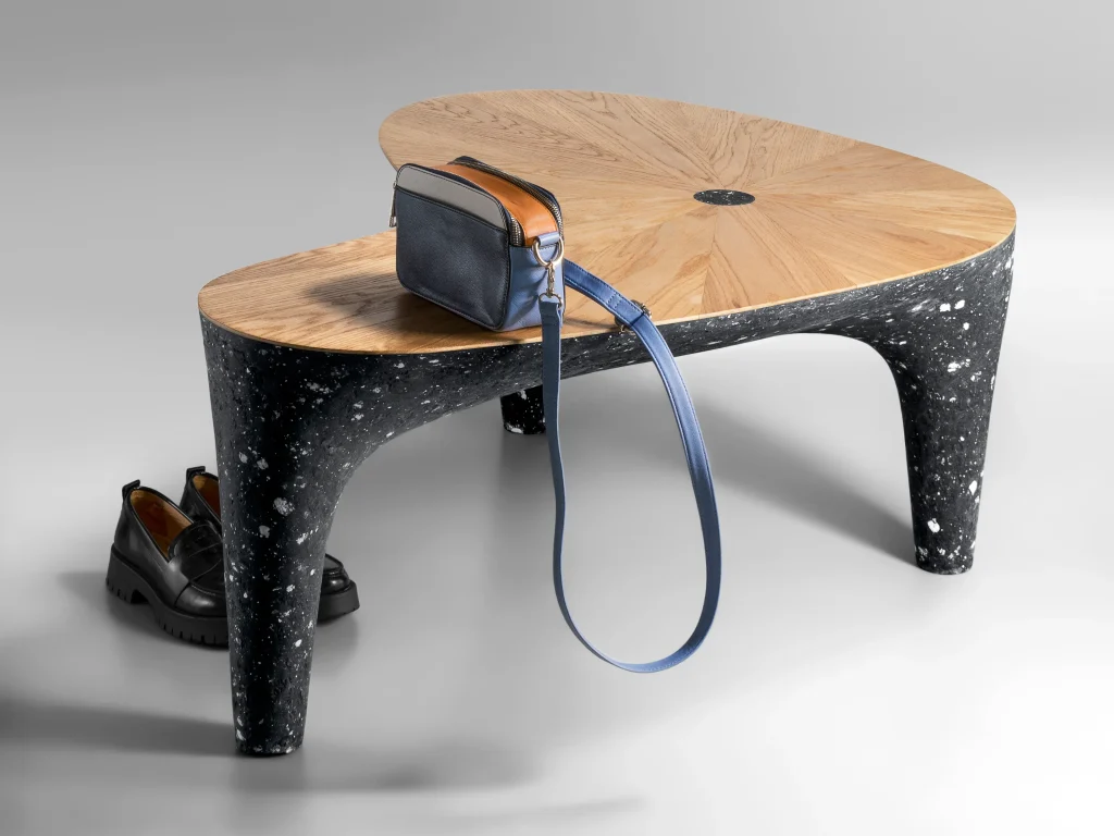 Solid Black Stone & Oak Bench - Ma Series In Cast Stone By Donatas Zukauskas — 6