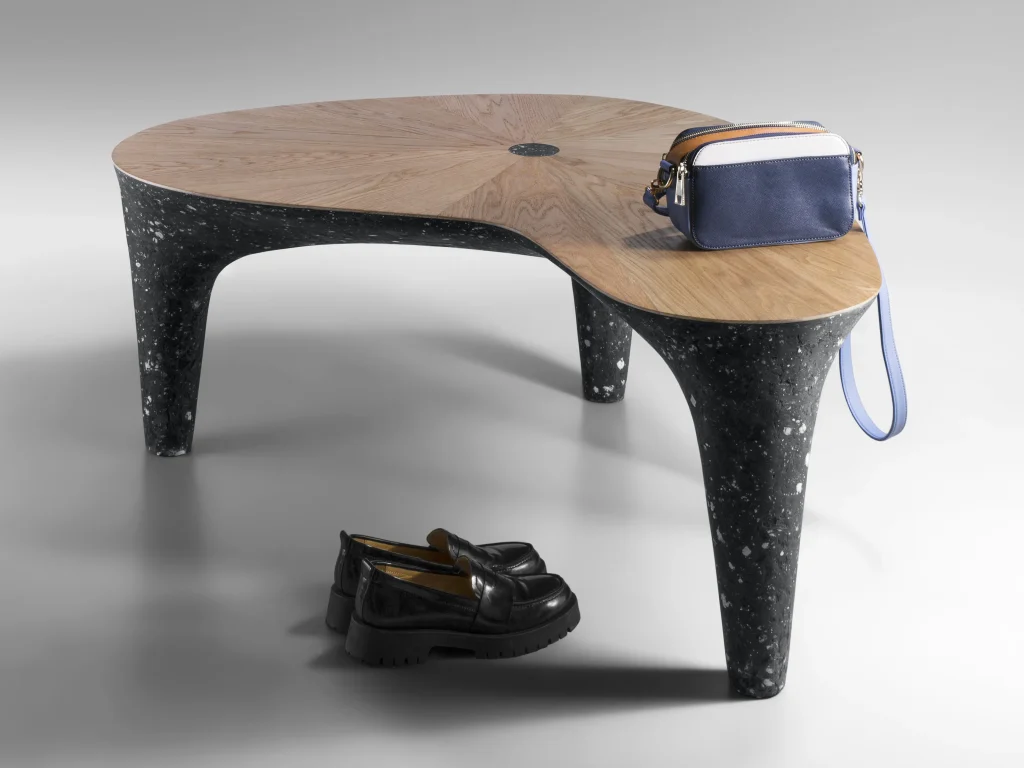 Solid Black Stone & Oak Bench - Ma Series In Cast Stone By Donatas Zukauskas — 7