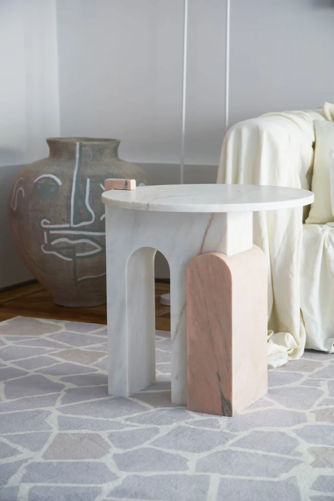 Stone – White & Pink Marble Side Table