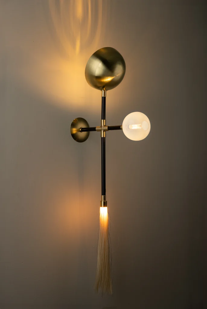 Gogo sconce in brass, blown glass and natural fibers by Isabel Moncada
