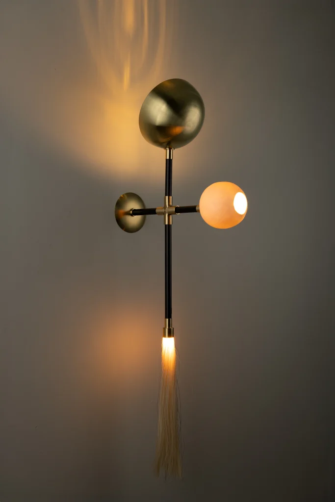 Gogo Organic Modern Sconce Polished Finish Handmade Porcelain Globe Horsehair Tassel — 3