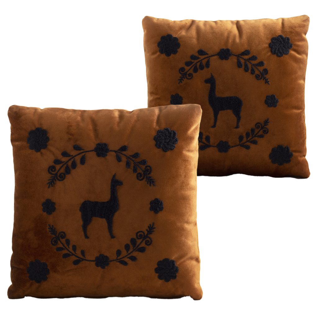 Llama Hand Embroidered Decorative Pillows, Set Of 2 — 25