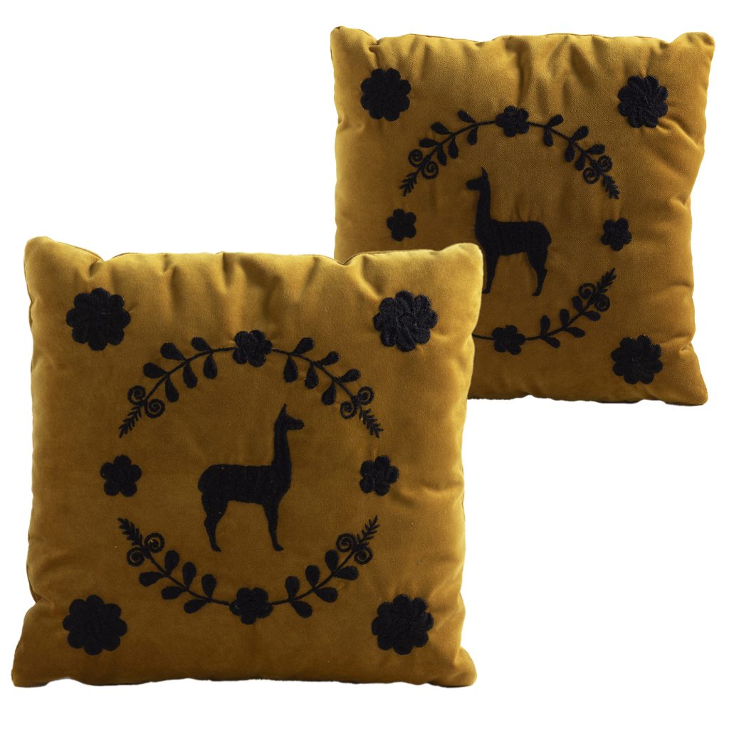 Llama Hand Embroidered Decorative Pillows, Set Of 2 — 23