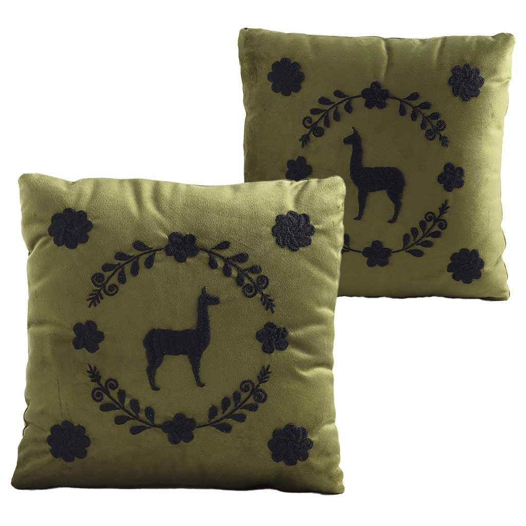 Llama Hand Embroidered Decorative Pillows, Set Of 2 — 24
