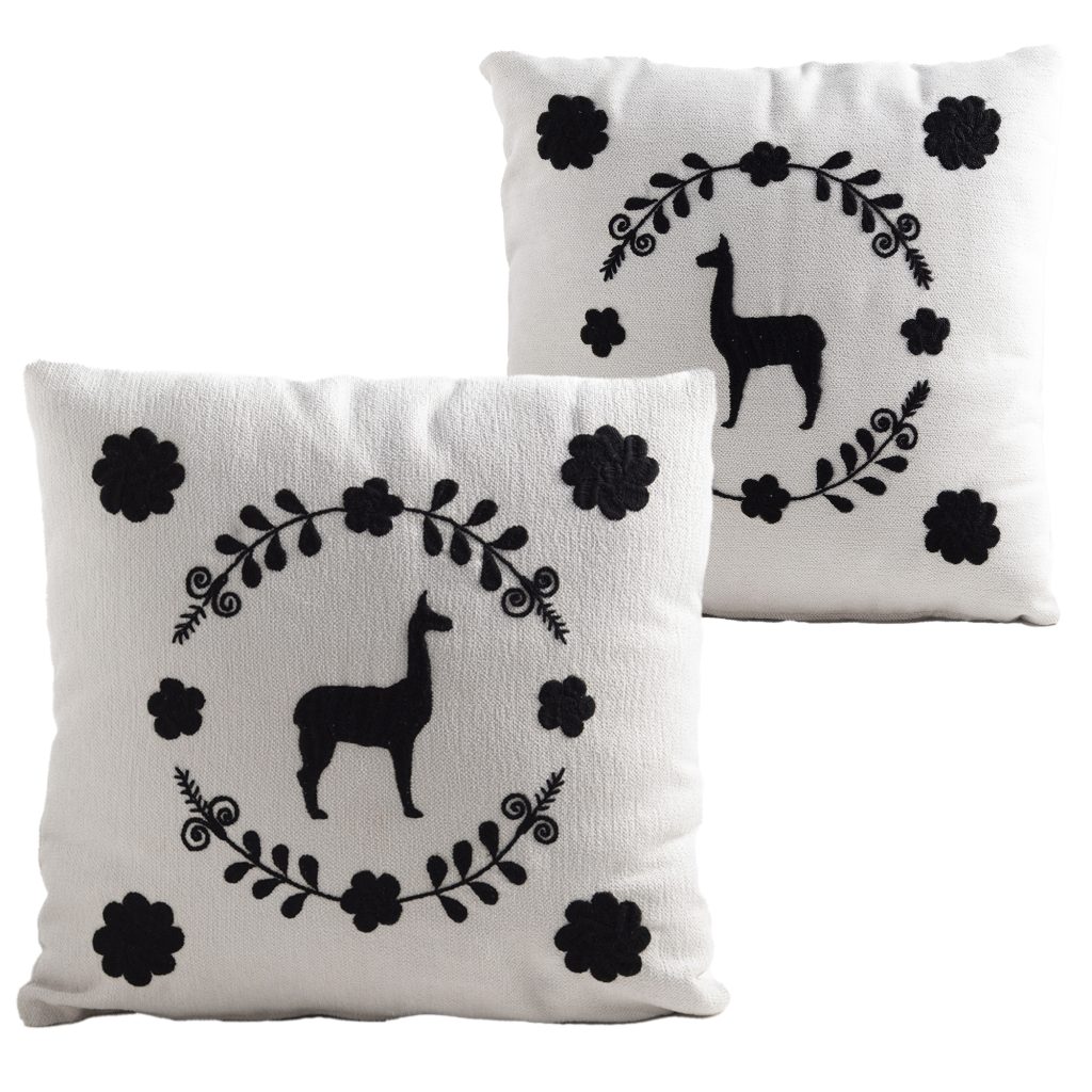 Llama Hand Embroidered Decorative Pillows, Set Of 2 — 22