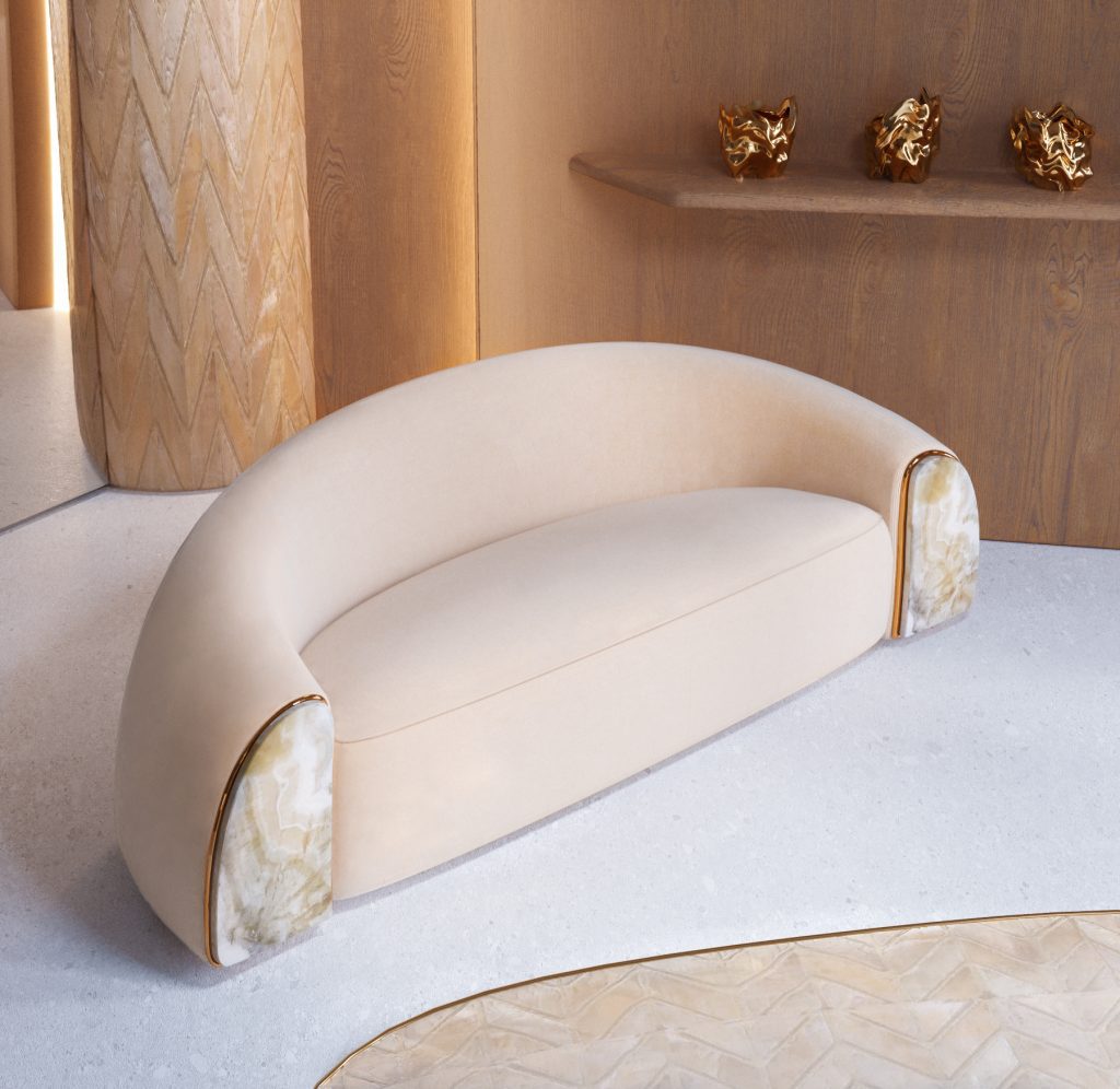 Sofa With Natural Stone And Polished Brass — 2