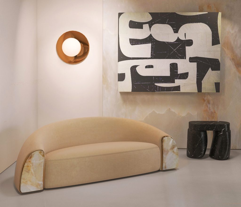 Sofa With Natural Stone And Polished Brass — 7