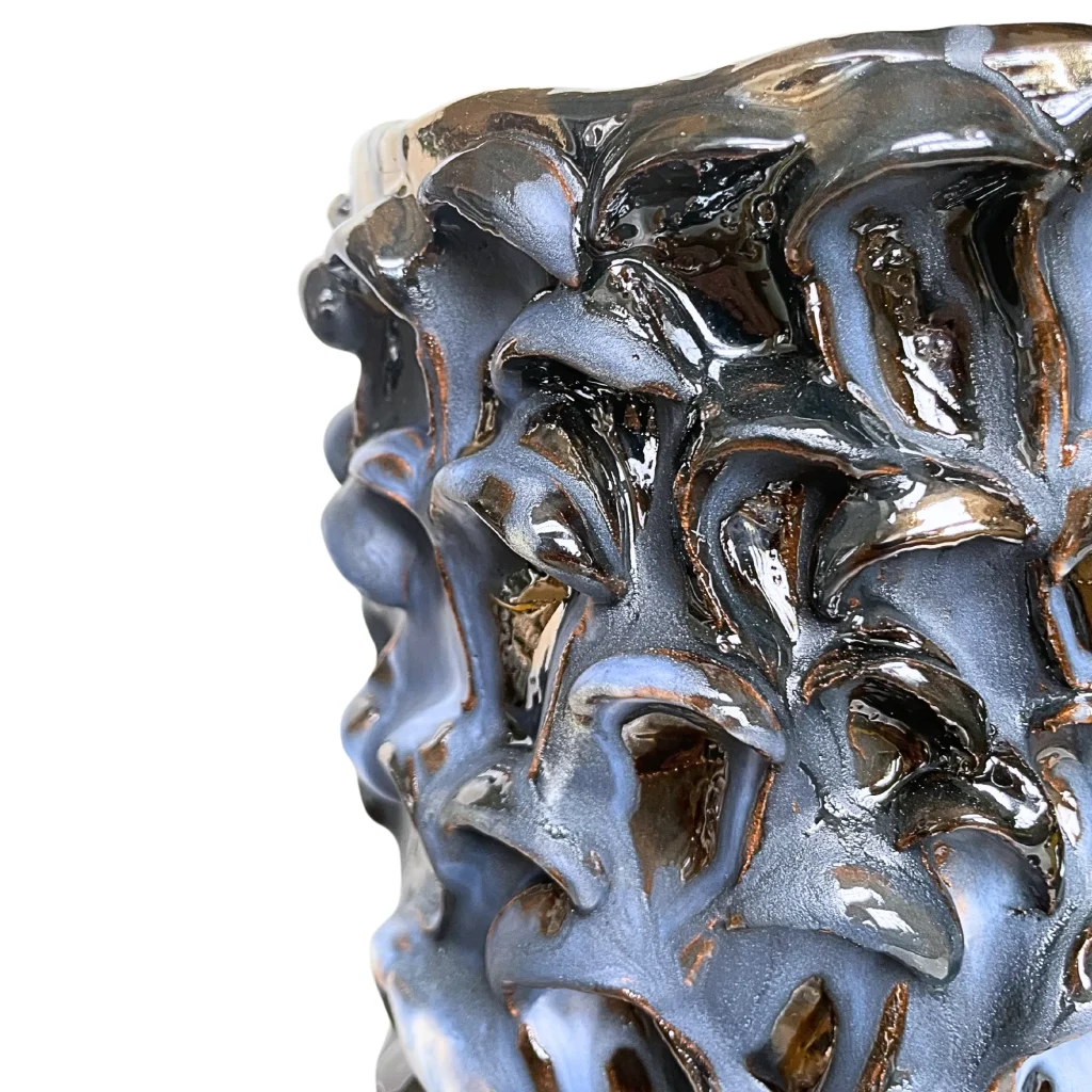 Ceramic Vase In Coal Silver And Matte White Greige, “tubino” 33cm, Onda Serie — 4