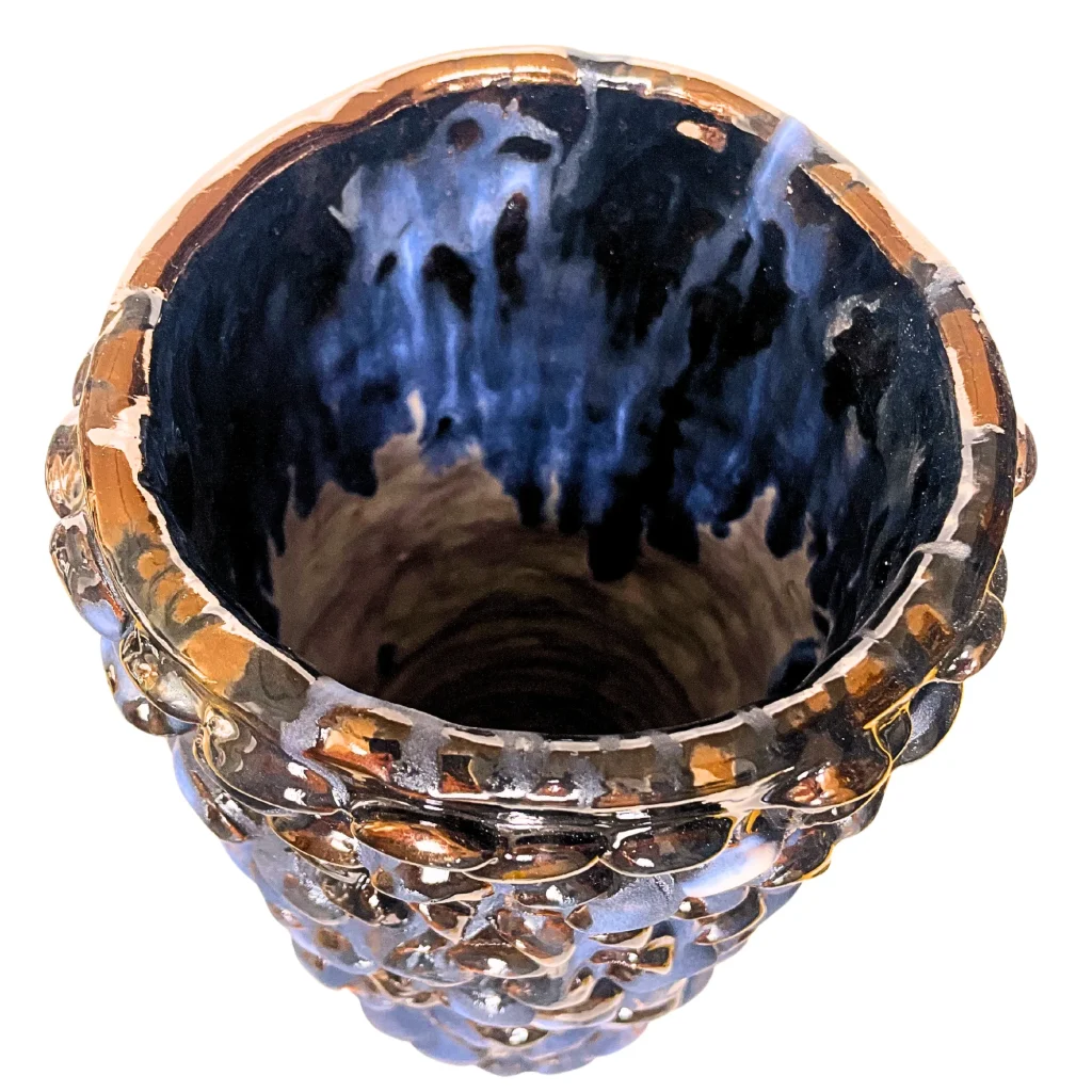 Ceramic Vase In Coal Silver And Matte White Greige, “tubino” 33cm, Onda Serie — 5